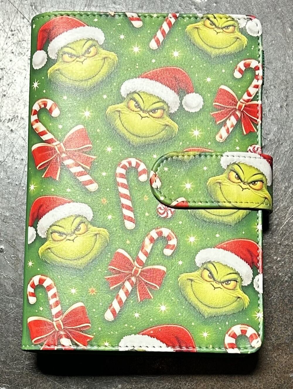 Grinch Faux Leather Size A6 Binder with stationery